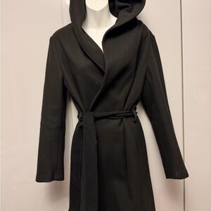 Zara Black Hooded Wrap Coat